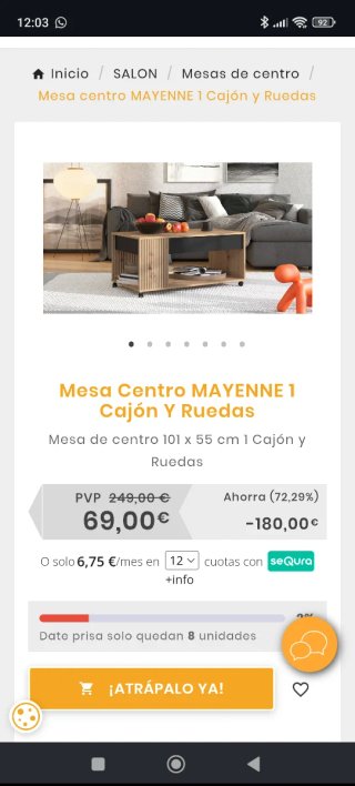Mesa de centro MAYENNE con cajón y ruedas