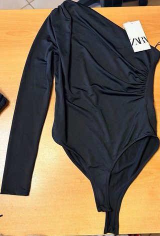 Body Monospalla Zara Nero Drappeggio Taglia S