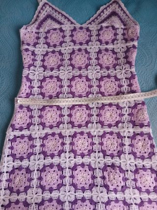 Vestido crochet morado y blanco