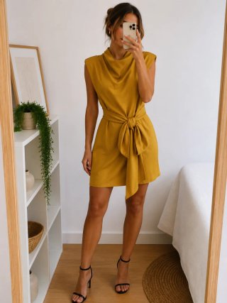 Vestido corto Zara dorado talla L