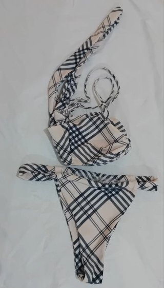 Bikini cuadros beige y negro Talla S