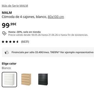 Cómoda IKEA MALM 4 cajones blanca