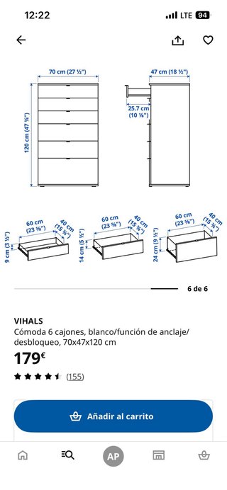 Cómoda 6 cajones Ikea Vihals Blanca