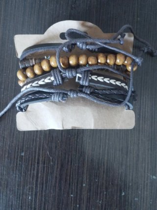 Conjunto 6 Pulseras Cuero Marrón Turquesa
