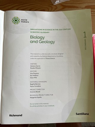Biology and Geology. Santill. World makers. 1 ESO