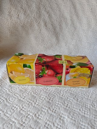 Pack 3 velas aromáticas cristal mango fresa limón