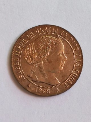 España Isabel II Medio Céntimo d Escudo 1868 Cobre