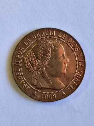 España Isabel II Medio Céntimo d Escudo 1868 Cobre