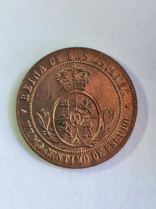 España Isabel II Medio Céntimo d Escudo 1868 Cobre