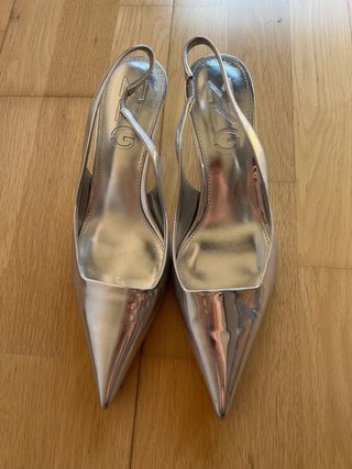 Zapatos tacón Mango plateados, talla 39