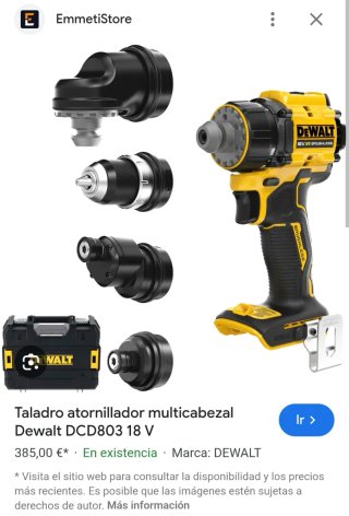 Taladro Dewalt 18V DCD803NT Multicabezal
