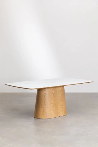 Mesa de comedor moderna tapa mármol y madera
