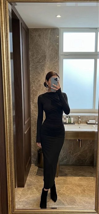 Vestido largo negro elegante manga larga