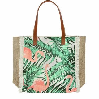 Bolso y neceser de yute con flamencos