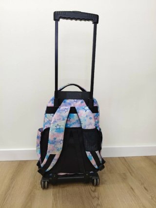 Mochila Totto con ruedas y diseño de estrellas.