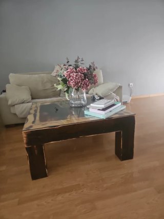 Mesa auxiliar madera y cristal