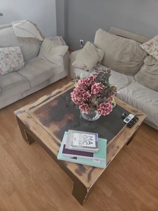 Mesa auxiliar madera y cristal