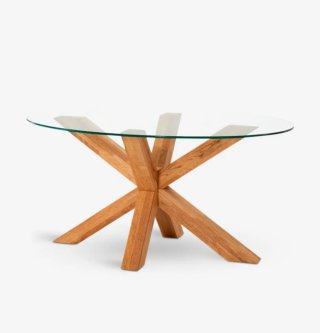 Mesa de centro cristal ovalada y roble Agerby