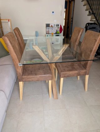 Mesa comedor cristal 160x90 y roble Agerby