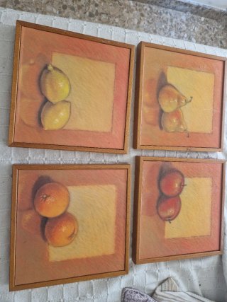 Set 4 Cuadros Frutas Cocina Madera