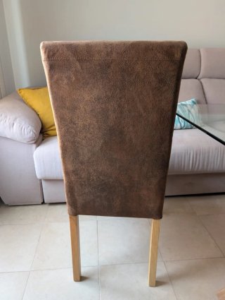 Pack 4 Sillas comedor madera maciza y tela café