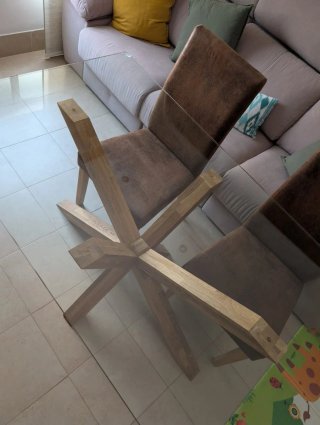 Pack 4 Sillas comedor madera maciza y tela café