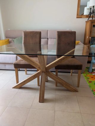 Pack 4 Sillas comedor madera maciza y tela café