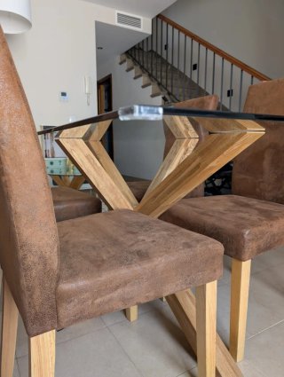 Pack 4 Sillas comedor madera maciza y tela café