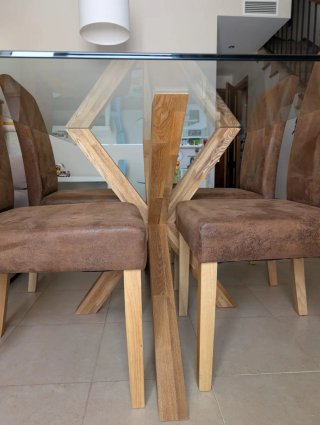 Pack 4 Sillas comedor madera maciza y tela café