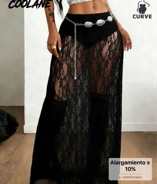 Falda midi encaje transparente negra
