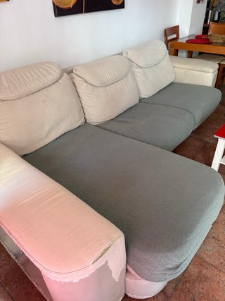 Sofá 3 plazas tela beige y gris