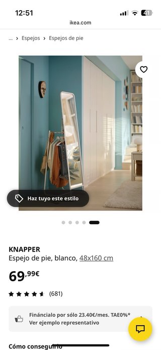 Espejo IKEA KNAPPER blanco con perchero