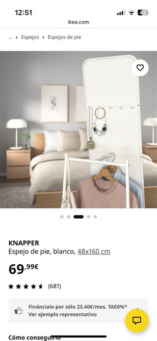Espejo IKEA KNAPPER blanco con perchero