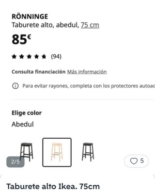 Taburete alto madera abedul Ikea 75cm