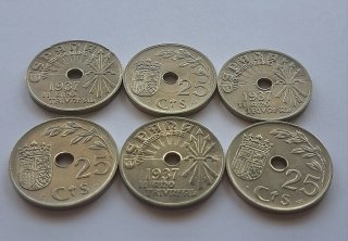 Lote 6 monedas de 1 real de 1937 II año triuanfal