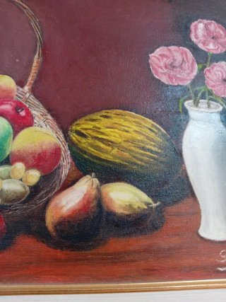 Oleo Bodegón Frutas Cesta Marco Dorado