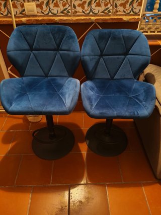 2 Banquetas Giratorias Terciopelo Azul