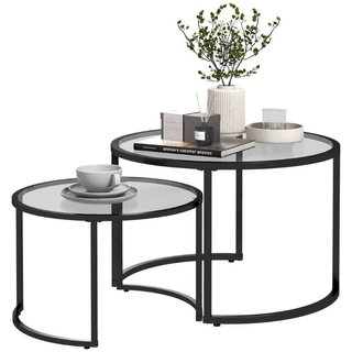Set 2 Tavolini da Caffè Sovrapponibili in Vetro e