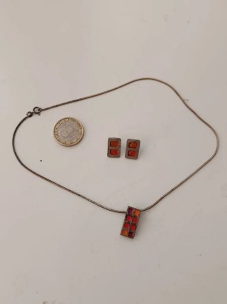 Conjunto pendientes y colgante de plata y esmalte