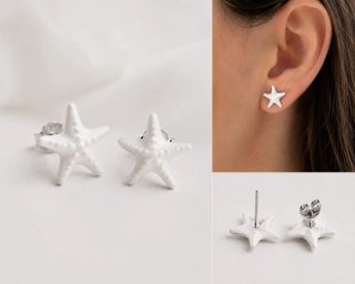 Pendientes Estrella de Mar Blancos y Plateados