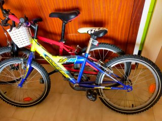 Bicicleta infantil roja y azul