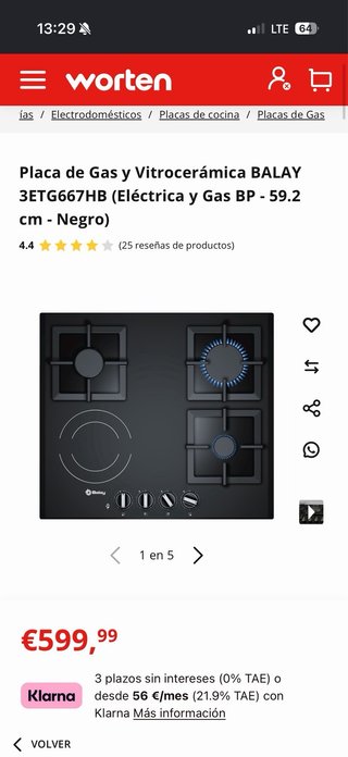 Placa Mixta Balay Gas y Vitrocerámica