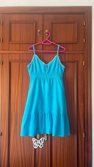 Vestido Verano Azul Celeste Sin Mangas Algodón