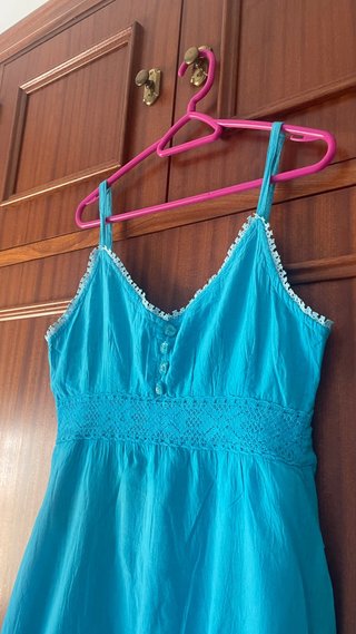 Vestido Verano Azul Celeste Sin Mangas Algodón