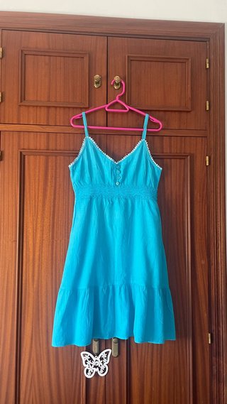 Vestido Verano Azul Celeste Sin Mangas Algodón
