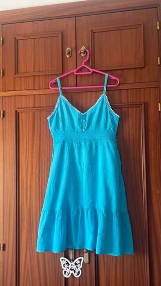 Vestido Verano Azul Celeste Sin Mangas Algodón