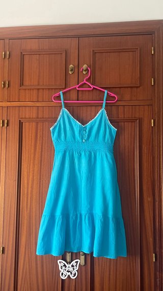 Vestido Verano Azul Celeste Sin Mangas Algodón