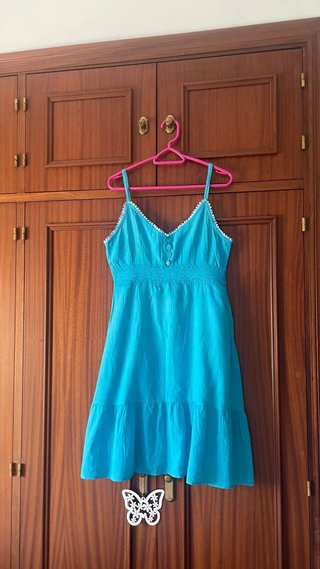 Vestido Verano Azul Celeste Sin Mangas Algodón