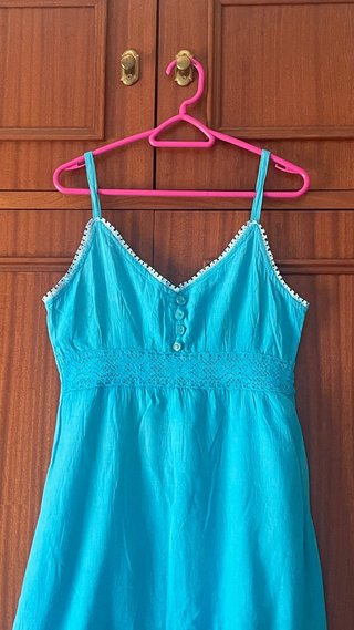 Vestido Verano Azul Celeste Sin Mangas Algodón