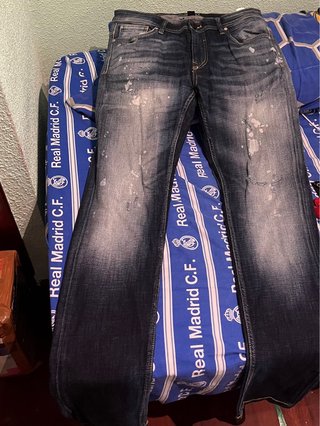 Pantalón Vaquero Largo Azul Desgastado